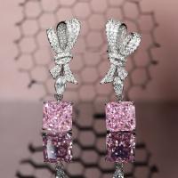 Rhinestone Brass Drop Earring, Bowknot, platinum plated & for woman & with rhinestone 