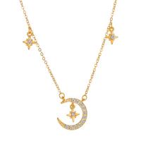 Rhinestone Zinc Alloy Necklace, with 1.77inch extender chain, Moon and Star, plated, oval chain & for woman & with rhinestone 22mm Approx 18.1 Inch 