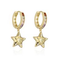 Huggie Hoop Drop Earring, Brass, brass hoop earring, Star, micro pave cubic zirconia & for woman 