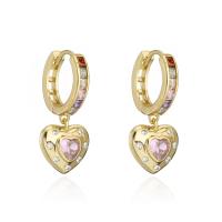 Huggie Hoop Drop Earring, Brass, brass hoop earring, Heart, micro pave cubic zirconia & for woman 