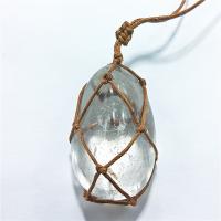 Clear Quartz Pendant, with Wax Cord, white, 25-30mm 