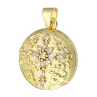 Cubic Zirconia Micro Pave Brass Pendant, Round, gold color plated, fashion jewelry & DIY & micro pave cubic zirconia, golden Approx 4mm 