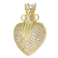 Cubic Zirconia Micro Pave Brass Pendant, Heart, gold color plated, fashion jewelry & DIY & micro pave cubic zirconia, golden Approx 1.5mm 