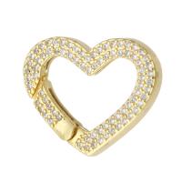 Brass Spring Buckle, Heart, gold color plated, fashion jewelry & DIY & micro pave cubic zirconia, golden 