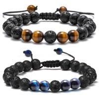 Lava Bracelet, with Tiger Eye & Black Stone & Synthetic Turquoise, Round, Adjustable & Unisex & anti-fatigue 8mm Approx 19-28 cm 