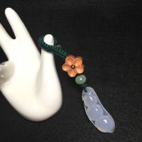 White Chalcedony Hanging Ornaments, with Green Aventurine & Wood, Bean, Unisex, white 