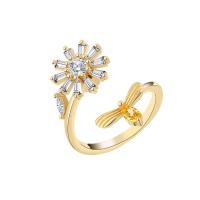 Латунь Манжеты палец кольцо, маргаритка, плакирован золотом, вращающийся & Женский & со стразами, Золотой, 22mm, продается PC