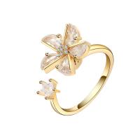 Brass Cuff Finger Ring, Pinwheel, plated, rotatable & for woman & with rhinestone 13.4mm 
