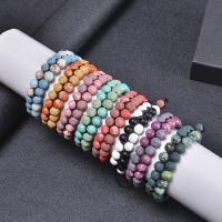 Gemstone Woven Ball Bracelets, Lava, with Knot Cord & Impression Jasper, handmade, Double Layer & fashion jewelry & Unisex 8mm Approx 7-11.5 Inch 