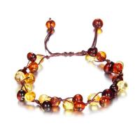 Gemstone Woven Ball Bracelets, Amber, with Knot Cord, fashion jewelry & for woman Approx 7.09 Inch 