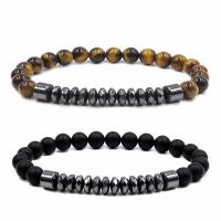 Gemstone Bracelets, Tiger Eye, bracelet, with Black Magnetic Stone & Abrazine Stone, handmade, 2 pieces & fashion jewelry & Unisex, 6mm Approx 6.6-8.2 Inch 
