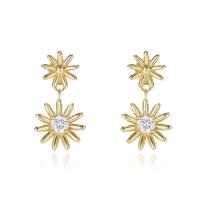 925 Sterling Silver Drop Earring, Flower, plated, for woman & with rhinestone 21mm 