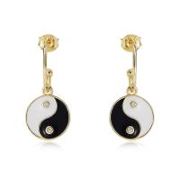 Sterling Silver Drop Earring, 925 Sterling Silver, plated, ying yang & for woman & enamel & with rhinestone 12mm 