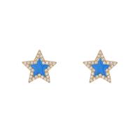 Cubic Zirconia Micro Pave Sterling Silver Earring, 925 Sterling Silver, Star, plated, micro pave cubic zirconia & for woman & enamel 10.5mm 