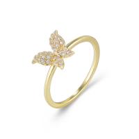 Cubic Zirconia Micro Pave Sterling Silver Finger Ring, 925 Sterling Silver, Butterfly, gold color plated & micro pave cubic zirconia & for woman 
