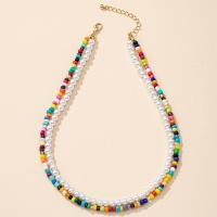 Glass Seed Beads Necklace, Zinc Alloy, with Seedbead & Plastic Pearl, with 2.76inch extender chain, Double Layer & fashion jewelry & for woman Approx 15.75 Inch 