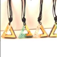 Resin Jewelry Pendant, with Wood, Triangle, mixed colors 