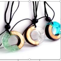 Resin Jewelry Pendant, with Wood, Round, mixed colors 