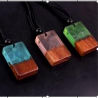 Resin Jewelry Pendant, with Wood, Square, mixed colors 
