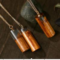 Resin Jewelry Pendant, with Wood, Column, mixed colors 