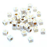 Acrylic Jewelry Beads, Square, painted, DIY, white 