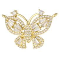 Cubic Zirconia Micro Pave Brass Pendant, Butterfly, gold color plated, fashion jewelry & DIY & micro pave cubic zirconia & double-hole, golden Approx 1mm 