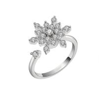 Латунь Манжеты палец кольцо, Снежинка, плакирован серебром, вращающийся & Женский & со стразами, серебряный, 15mm, продается PC