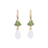 Brass Drop Earring, with Jade, gold color plated, vintage & for woman, 45mm 