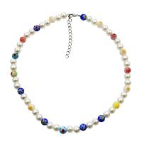 Lampwork Jewelry Necklace, Zinc Alloy, with Lampwork & Plastic Pearl, with 1.97inch extender chain, fashion jewelry & for woman Approx 15.35 Inch 