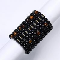 Bracelets Agate Noir, agate noire, avec oeil de tigre, fait à la main, bijoux de mode & unisexe & modèles différents pour le choix, 8mm Environ 6.6-8.2 pouce, Vendu par PC