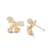 Brass Earring Stud Component, Bowknot, gold color plated, fashion jewelry & micro pave cubic zirconia & for woman, golden 