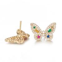 Brass Stud Earring, Butterfly, plated, fashion jewelry & micro pave cubic zirconia 