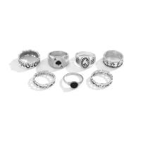 Zink-Legierung Ring Set, Zinklegierung, silberfarben plattiert, 7 Stück & für Frau & Emaille & hohl, 18mm, 19mm, Größe:8-10, verkauft von setzen