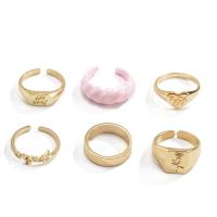 Цинковый сплав кольцо Установить, цинковый сплав, плакирован золотом, 6 шт. & Толе Пейнсинг & Женский & эмаль, 17mm, 18mm, размер:6.5-8, продается указан