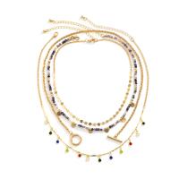 Fashion Multi Layer Necklace, Zinc Alloy, with brass chain & iron chain & Glass & Copper Coated Plastic, with 2.7inch extender chain, gold color plated, multilayer & for woman Approx 13.7 Inch, Approx  15.7 Inch 