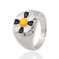Brass Cuff Finger Ring, Flower, platinum color plated, Adjustable & for woman & enamel 22mm 