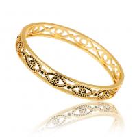 Brass Bangle, gold color plated, Adjustable & micro pave cubic zirconia & for woman & hollow, 60mm 