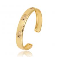 Brass Cuff Bangle, gold color plated, Adjustable & micro pave cubic zirconia & for woman, 60mm 