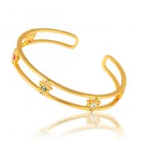 Brass Cuff Bangle, Evil Eye Hamsa, gold color plated, Adjustable & micro pave cubic zirconia & for woman & hollow, 60mm 