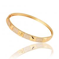 Brass Bangle, gold color plated, Adjustable & micro pave cubic zirconia & for woman, 60mm 