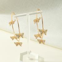 Zinc Alloy Rhinestone Hoop Earring, Butterfly, fashion jewelry & for woman & with rhinestone, golden 