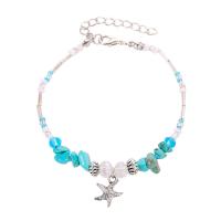 Zinc Alloy Anklet, with Natural Stone & Trumpet Shell & Lampwork, zinc alloy lobster clasp, for woman, mixed colors .5 cm 