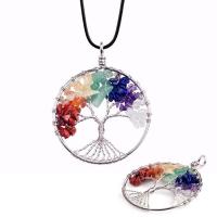 Gemstone Zinc Alloy Pendants, with Gemstone Chips, Round, mixed colors, 10-40mm 