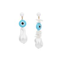 Evil Eye Earrings, Zinc Alloy, with Lampwork & Plastic Pearl, zinc alloy post pin, for woman, mixed colors 