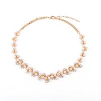 Plastic Pearl Necklace, Zinc Alloy, with Plastic Pearl, zinc alloy lobster clasp, for woman & with rhinestone, mixed colors Approx 45 cm 