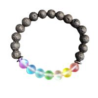 Gemstone Bracelets, Lava, with Labradorite & Hematite, Unisex & enamel Approx 21 cm 