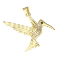 Cubic Zirconia Micro Pave Brass Pendant, Bird, gold color plated, fashion jewelry & DIY & micro pave cubic zirconia, golden Approx 4mm 