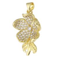 Cubic Zirconia Micro Pave Brass Pendant, Flower, gold color plated, fashion jewelry & DIY & micro pave cubic zirconia, golden Approx 4mm 