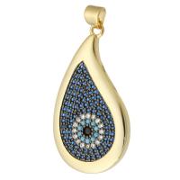 Cubic Zirconia Micro Pave Brass Pendant, Teardrop, gold color plated, fashion jewelry & DIY & evil eye pattern & micro pave cubic zirconia, multi-colored Approx 3mm 
