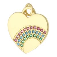 Cubic Zirconia Micro Pave Brass Pendant, Heart, gold color plated, fashion jewelry & DIY & micro pave cubic zirconia, multi-colored Approx 23mm 